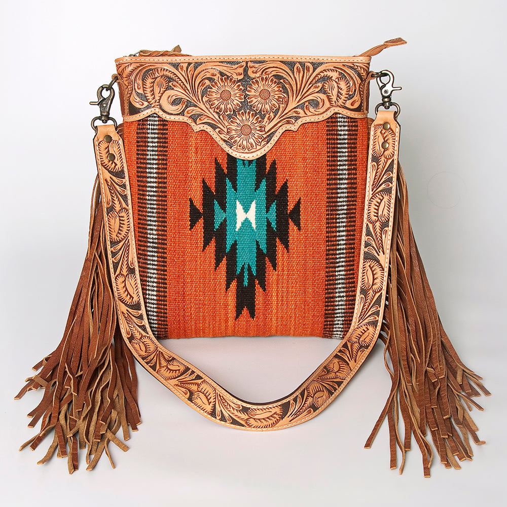 American Darling Crossbody Hand Tooled Saddle Blanket Genuine Leather