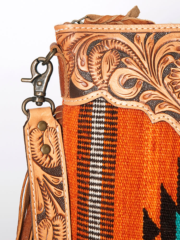 American Darling Crossbody Hand Tooled Saddle Blanket Genuine Leather