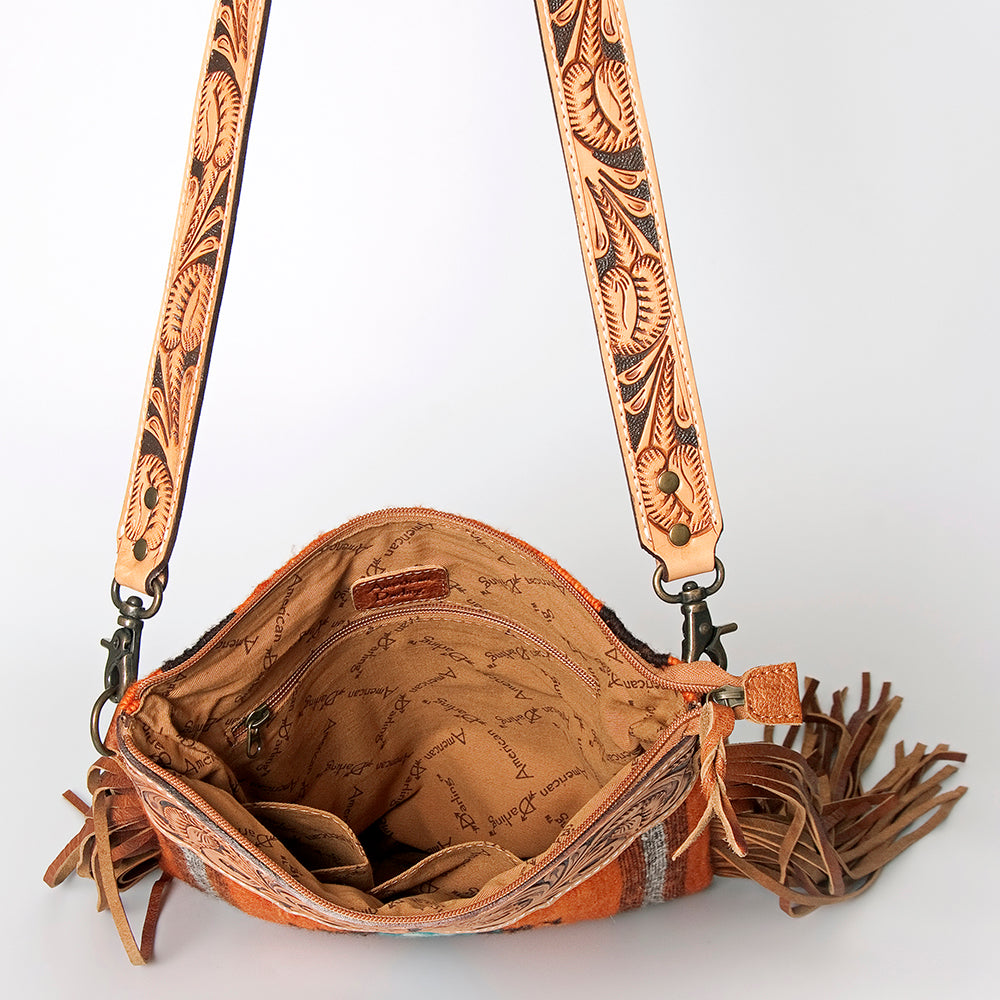 American Darling Crossbody Hand Tooled Saddle Blanket Genuine Leather