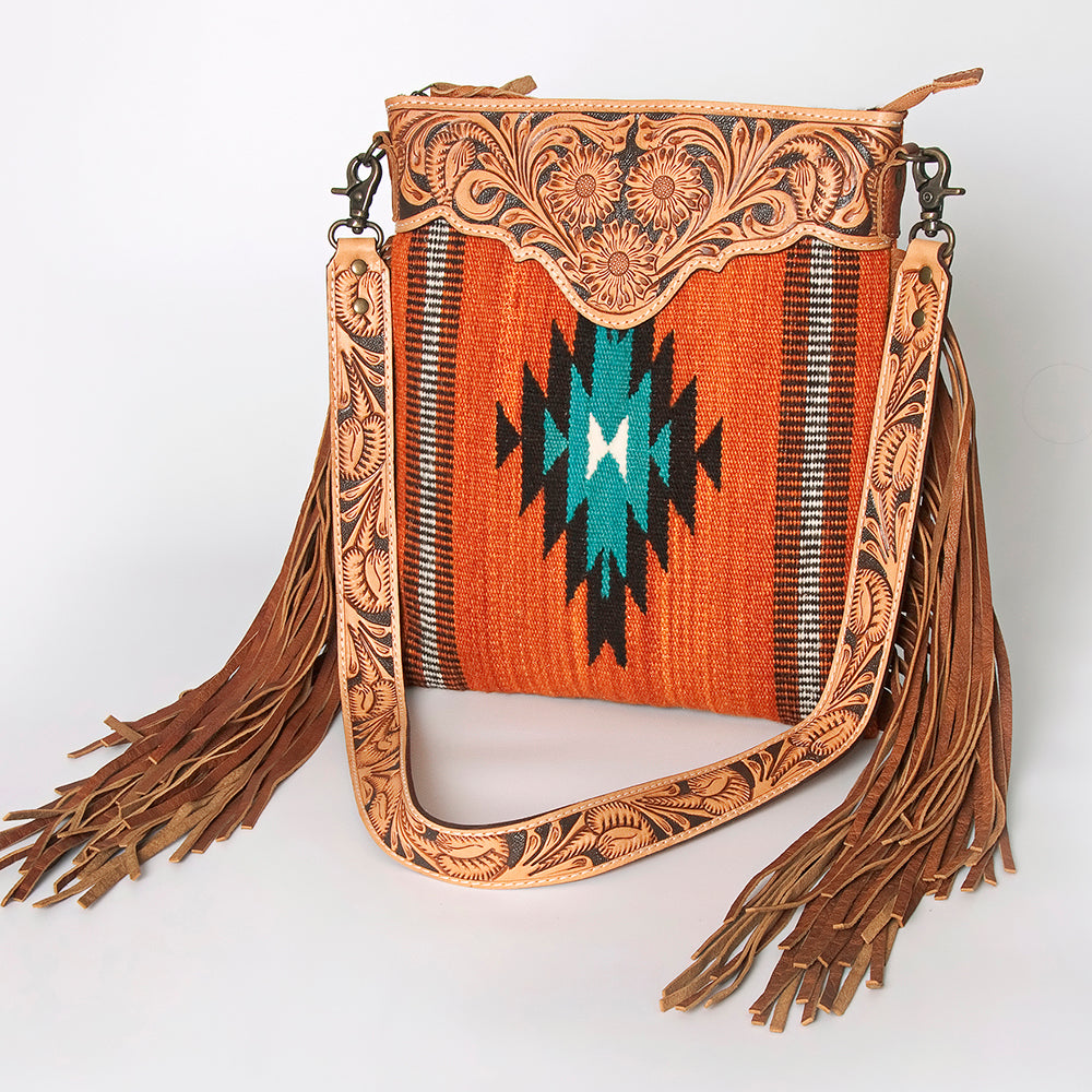 American Darling Crossbody Hand Tooled Saddle Blanket Genuine Leather