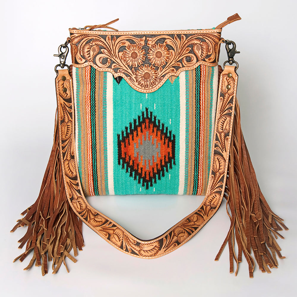 American Darling Crossbody Hand Tooled Saddle Blanket Genuine Leather