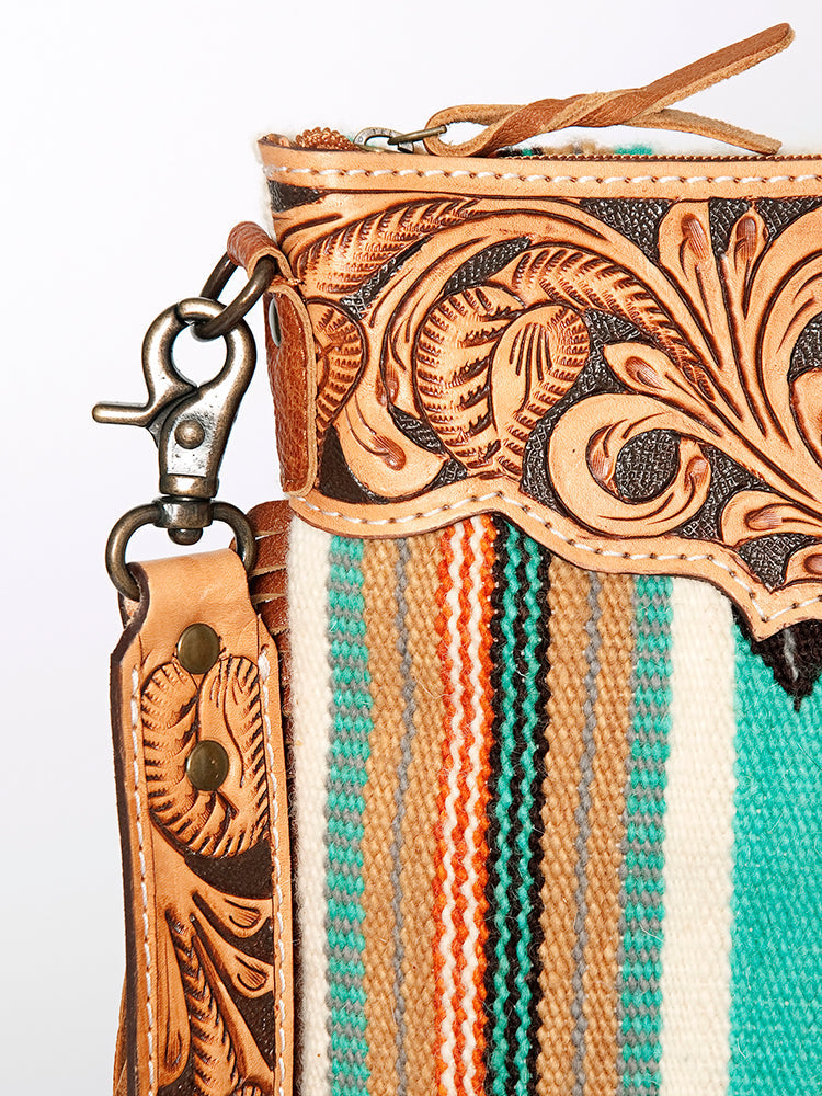 American Darling Crossbody Hand Tooled Saddle Blanket Genuine Leather
