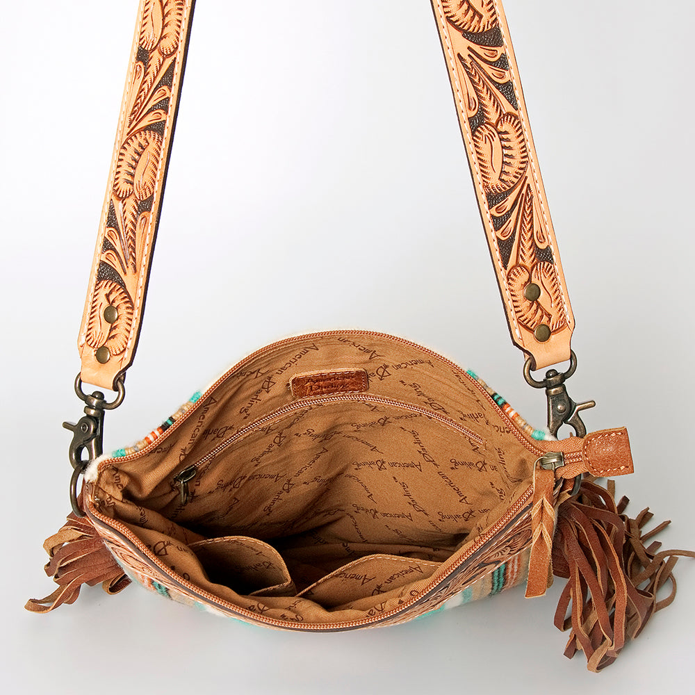 American Darling Crossbody Hand Tooled Saddle Blanket Genuine Leather