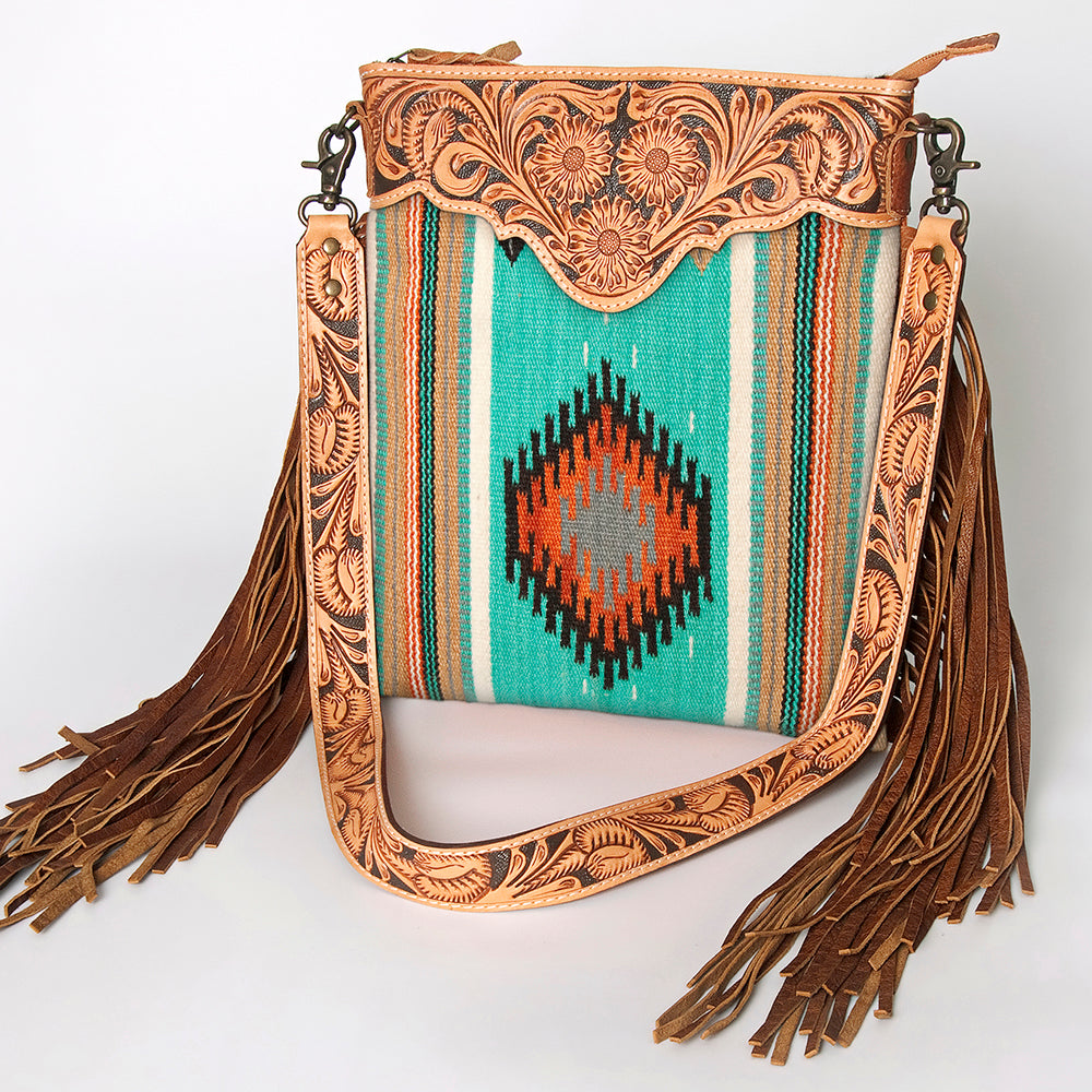 American Darling Crossbody Hand Tooled Saddle Blanket Genuine Leather