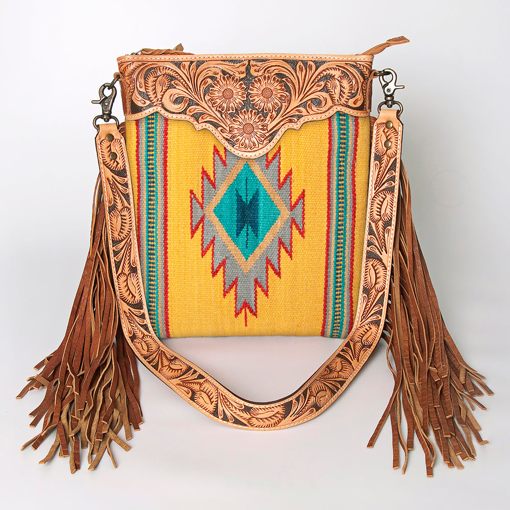 American Darling Crossbody Hand Tooled Saddle Blanket Genuine Leather