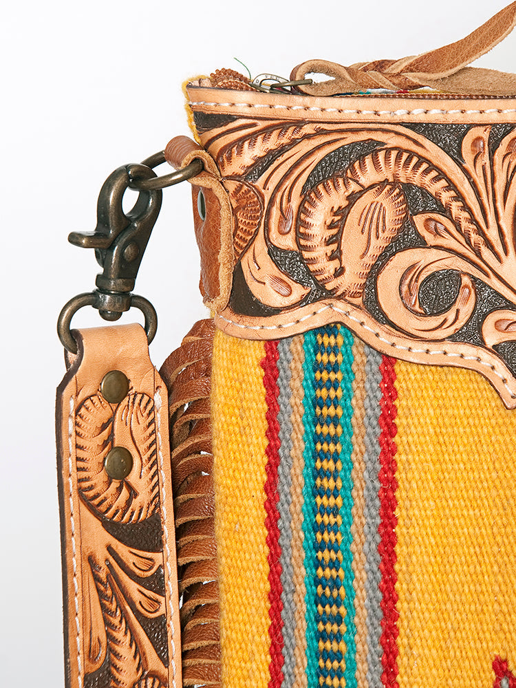 American Darling Crossbody Hand Tooled Saddle Blanket Genuine Leather