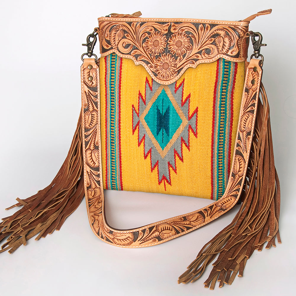 American Darling Crossbody Hand Tooled Saddle Blanket Genuine Leather