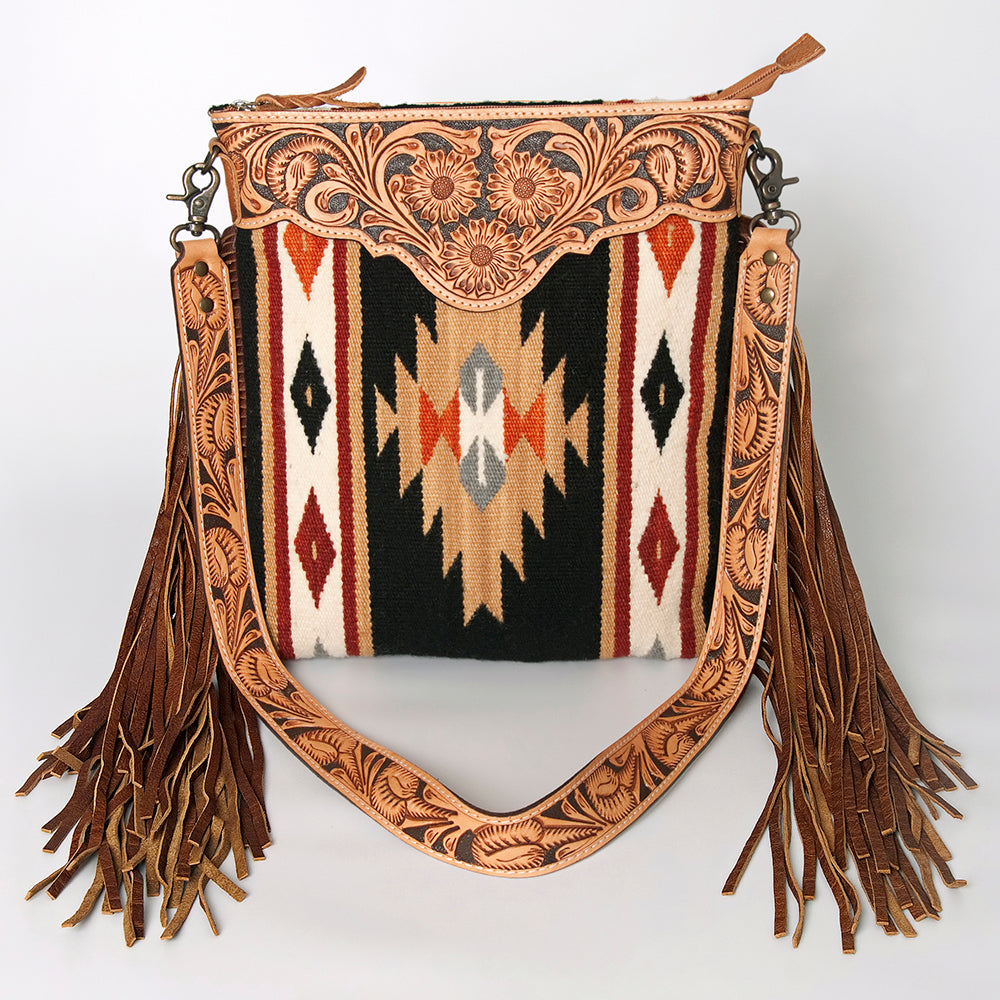 American Darling Crossbody Hand Tooled Saddle Blanket Genuine Leather