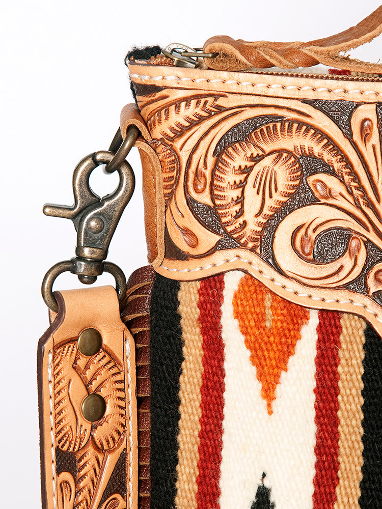 American Darling Crossbody Hand Tooled Saddle Blanket Genuine Leather
