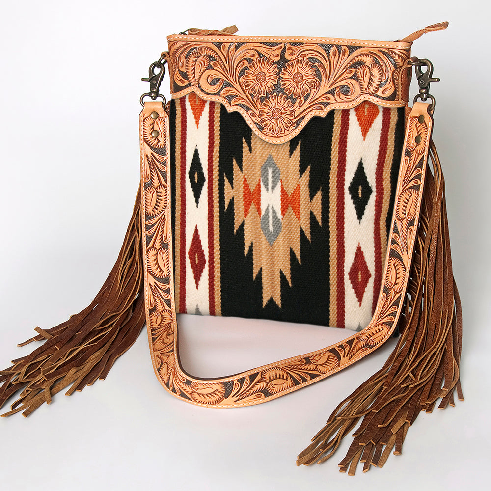 American Darling Crossbody Hand Tooled Saddle Blanket Genuine Leather