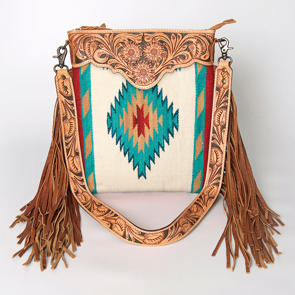 American Darling Crossbody Hand Tooled Saddle Blanket Genuine Leather