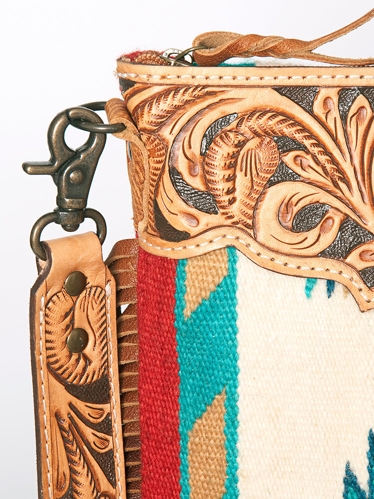 American Darling Crossbody Hand Tooled Saddle Blanket Genuine Leather