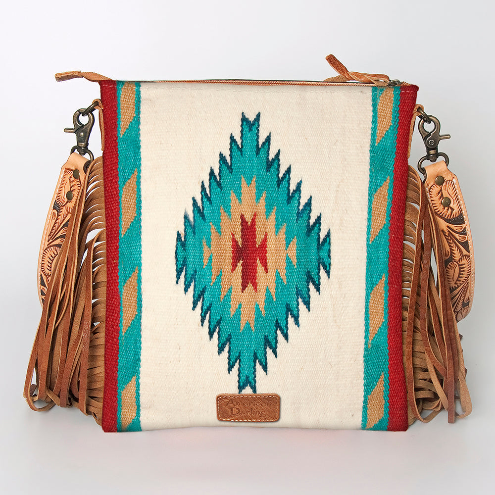 American Darling Crossbody Hand Tooled Saddle Blanket Genuine Leather