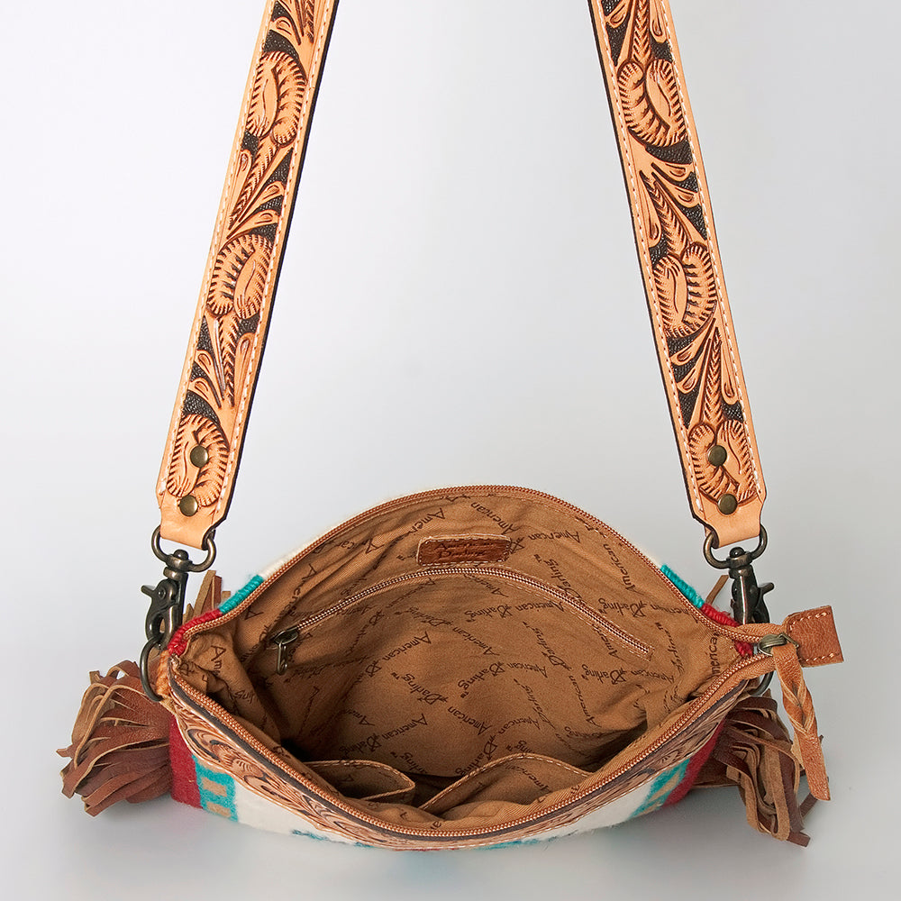 American Darling Crossbody Hand Tooled Saddle Blanket Genuine Leather
