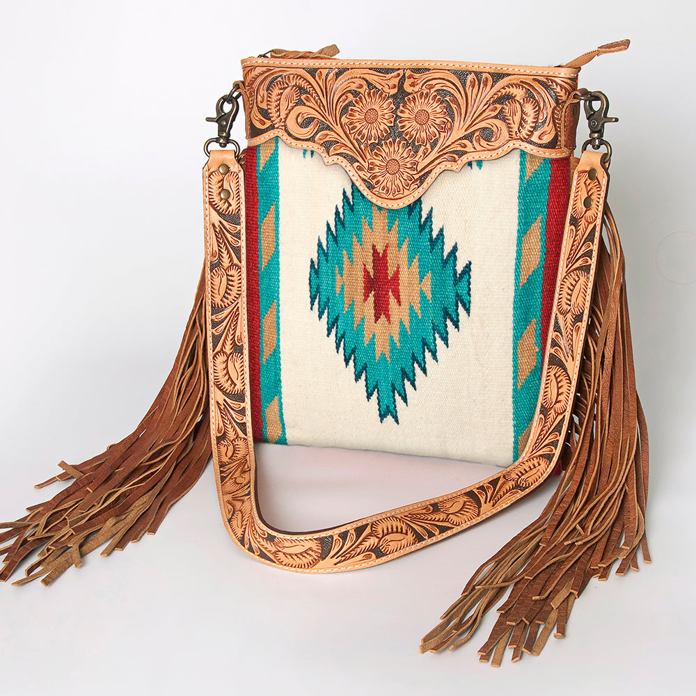 American Darling Crossbody Hand Tooled Saddle Blanket Genuine Leather