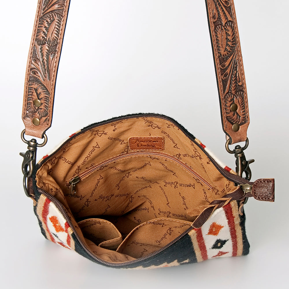 American Darling Large Cross body Bag for Women, Hand Tooled Floral Leather, Hand Woven Saddle Blanket, Genuine Leather Purse