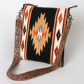 American Darling Large Cross body Bag for Women, Hand Tooled Floral Leather, Hand Woven Saddle Blanket, Genuine Leather Purse