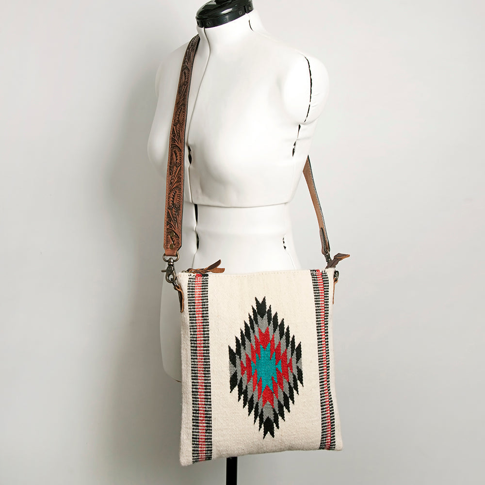 American Darling Large Cross body Bag for Women, Hand Tooled Floral Leather, Hand Woven Saddle Blanket, Genuine Leather Purse