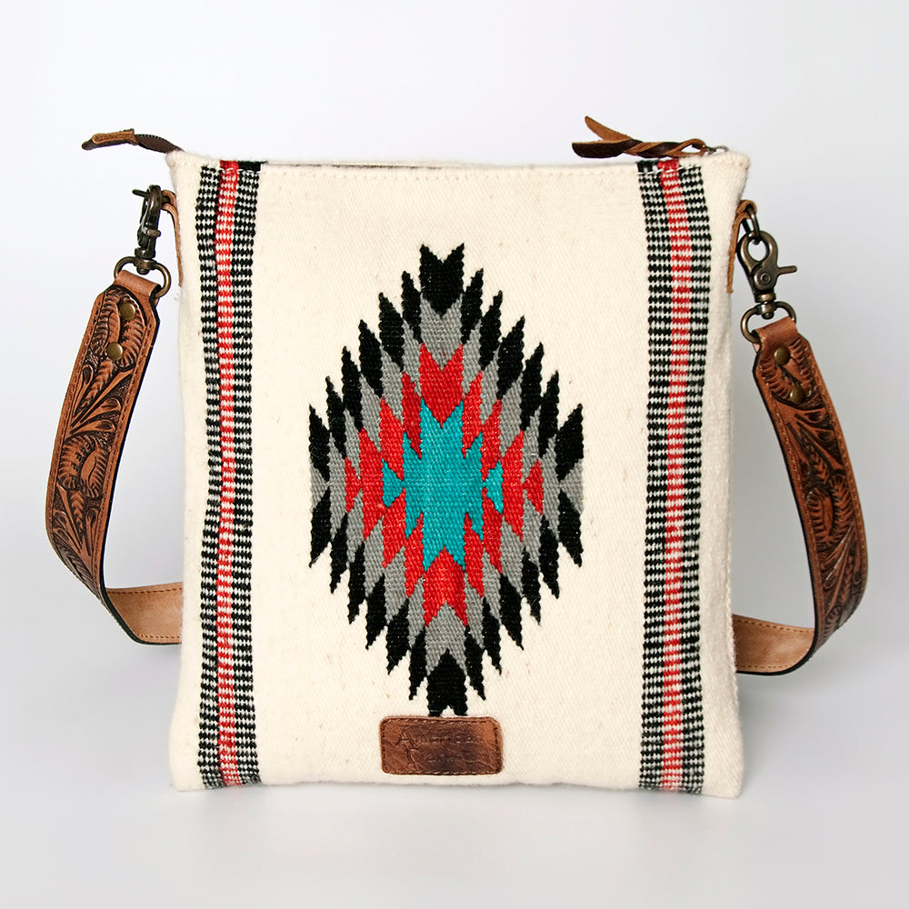 American Darling Large Cross body Bag for Women, Hand Tooled Floral Leather, Hand Woven Saddle Blanket, Genuine Leather Purse