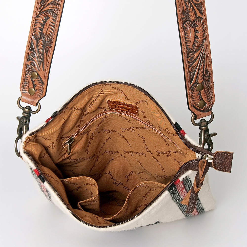 American Darling Large Cross body Bag for Women, Hand Tooled Floral Leather, Hand Woven Saddle Blanket, Genuine Leather Purse