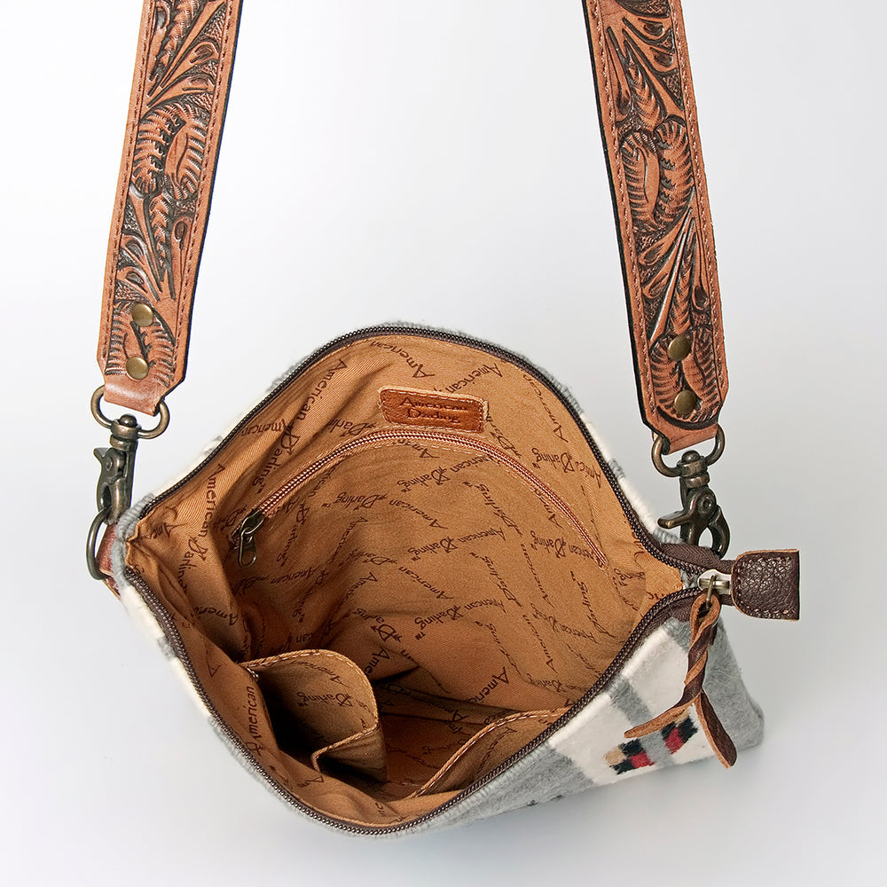 American Darling Large Cross body Bag for Women, Hand Tooled Floral Leather, Hand Woven Saddle Blanket, Genuine Leather Purse