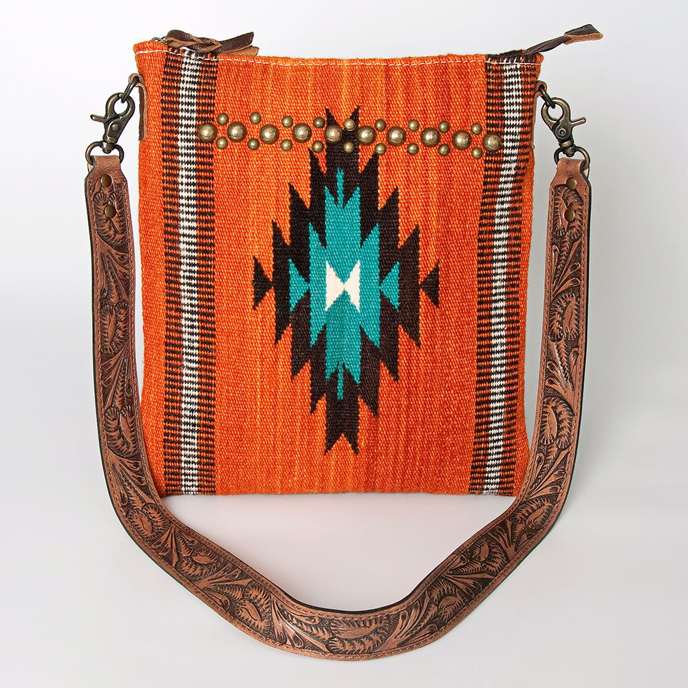 American Darling Large Cross body Bag for Women, Hand Tooled Leather & Woven Saddle Blanket, Western Style Genuine Leather