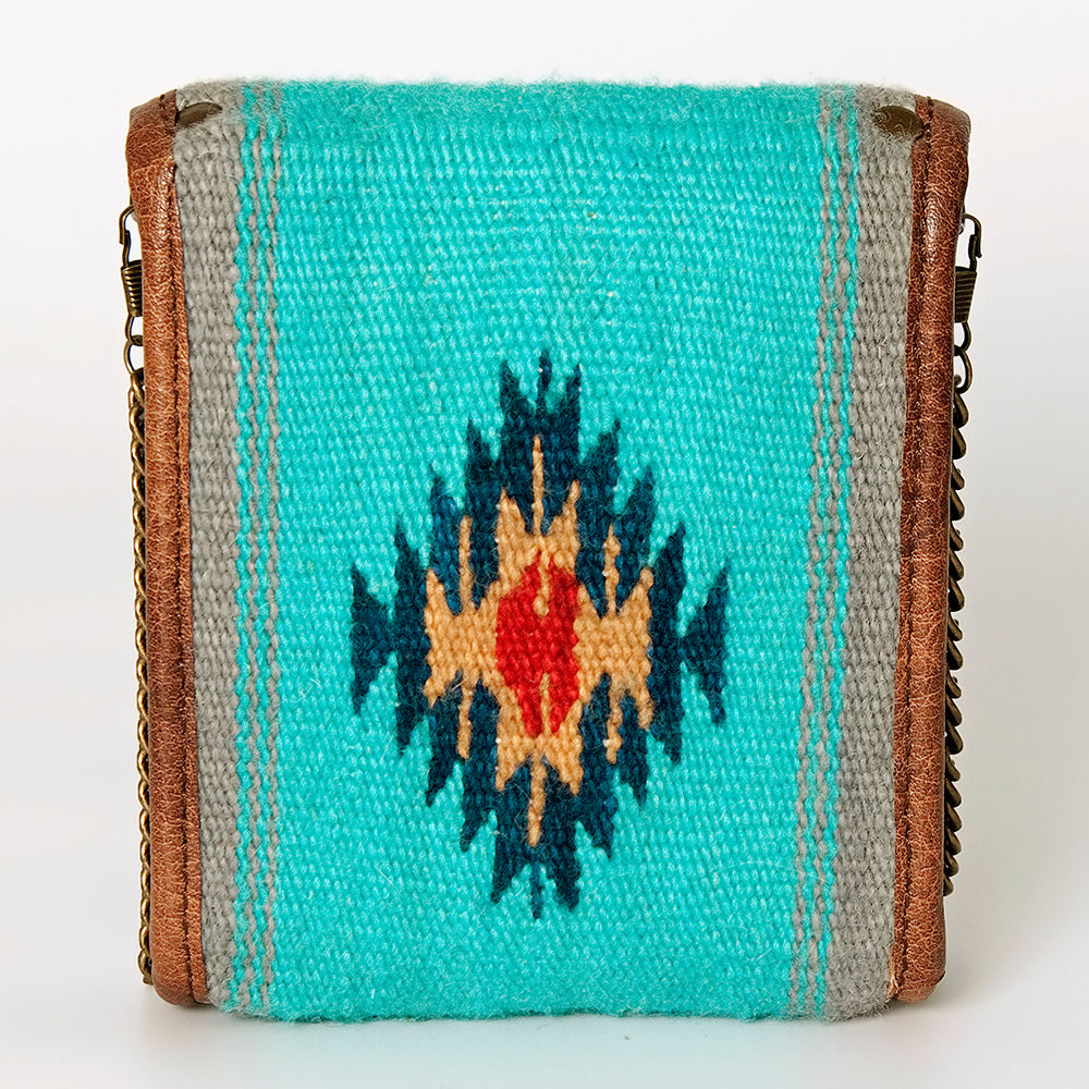 American Darling Small Cross body Bag Western Leather Hair-On Cowhide Hand Tooled Floral Turquoise Concho 5.5x5