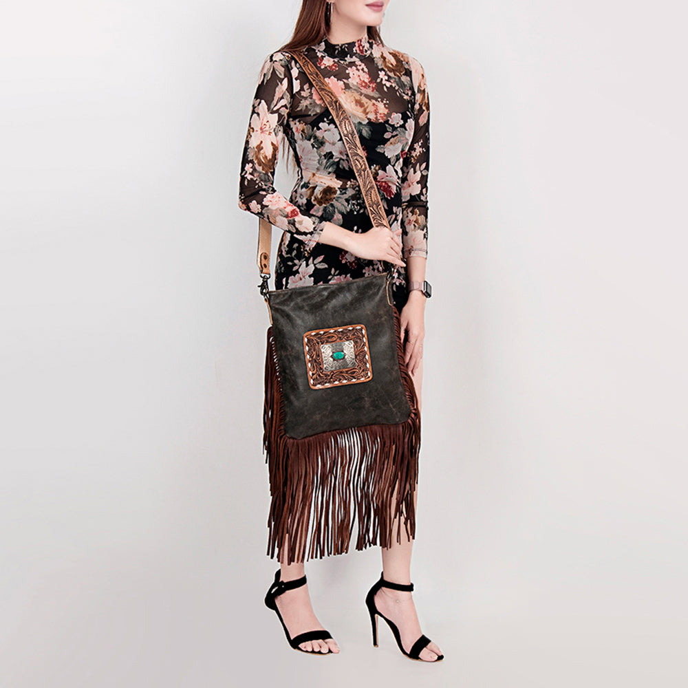 American Darling Messenger Hand Tooled Hair On Genuine Leather Western Women Bag Handbag Purse | Cute