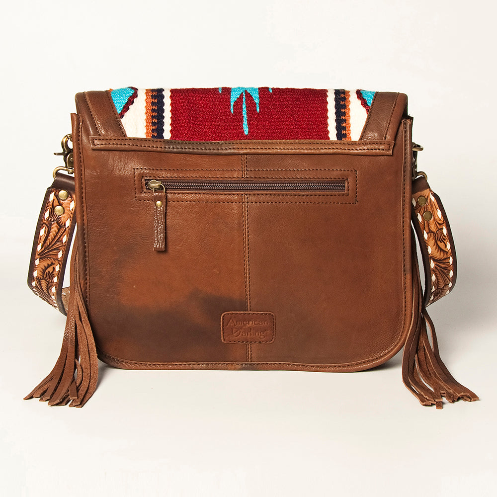 American Darling Hand Tooled Saddle Blanket Cross body Bag Eco-Friendly Genuine Leather Fringed Western Purse YKK Zipper