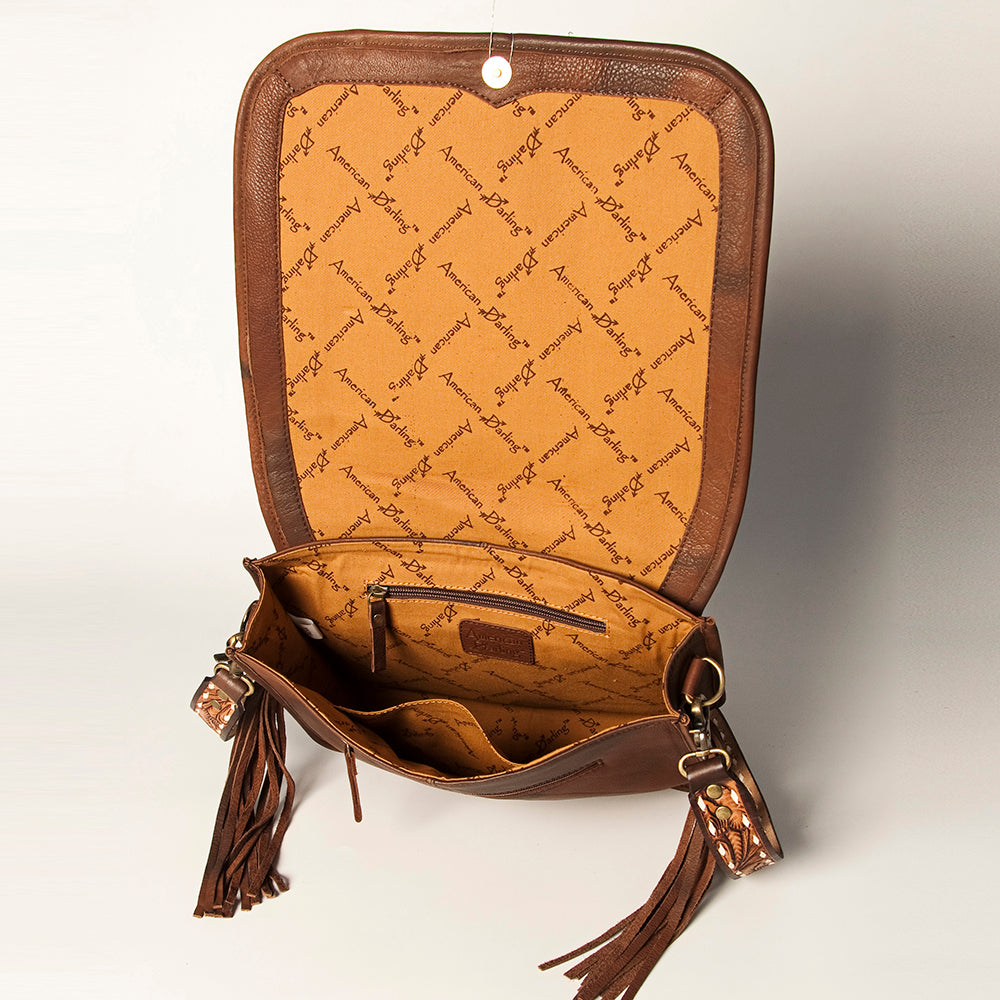 American Darling Hand Tooled Saddle Blanket Cross body Bag Eco-Friendly Genuine Leather Fringed Western Purse YKK Zipper
