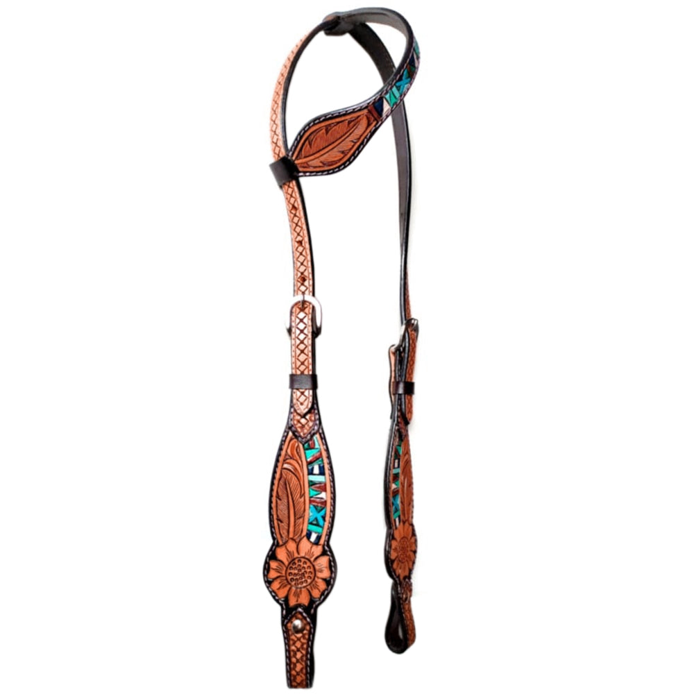 Bar H Equine American Leather Horse Saddle Tack One Ear Headstall | Breast Collar Browband Wither Strap Set BER284