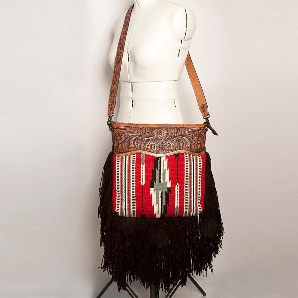 American Darling Hand-Tooled Saddle Blanket Leather Large Crossbody Bag