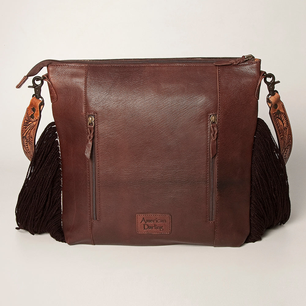 American Darling Hand-Tooled Saddle Blanket Leather Large Crossbody Bag