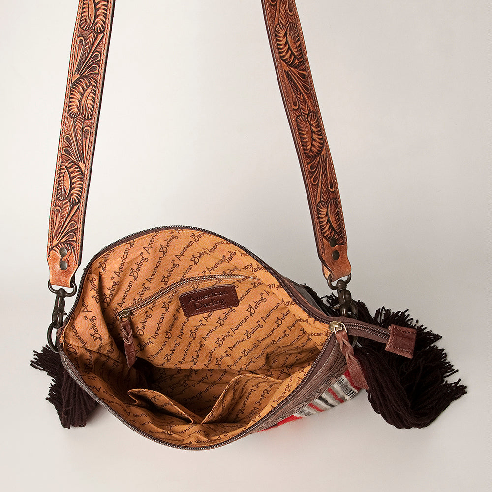 American Darling Hand-Tooled Saddle Blanket Leather Large Crossbody Bag