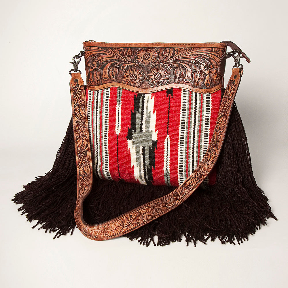 American Darling Hand-Tooled Saddle Blanket Leather Large Crossbody Bag