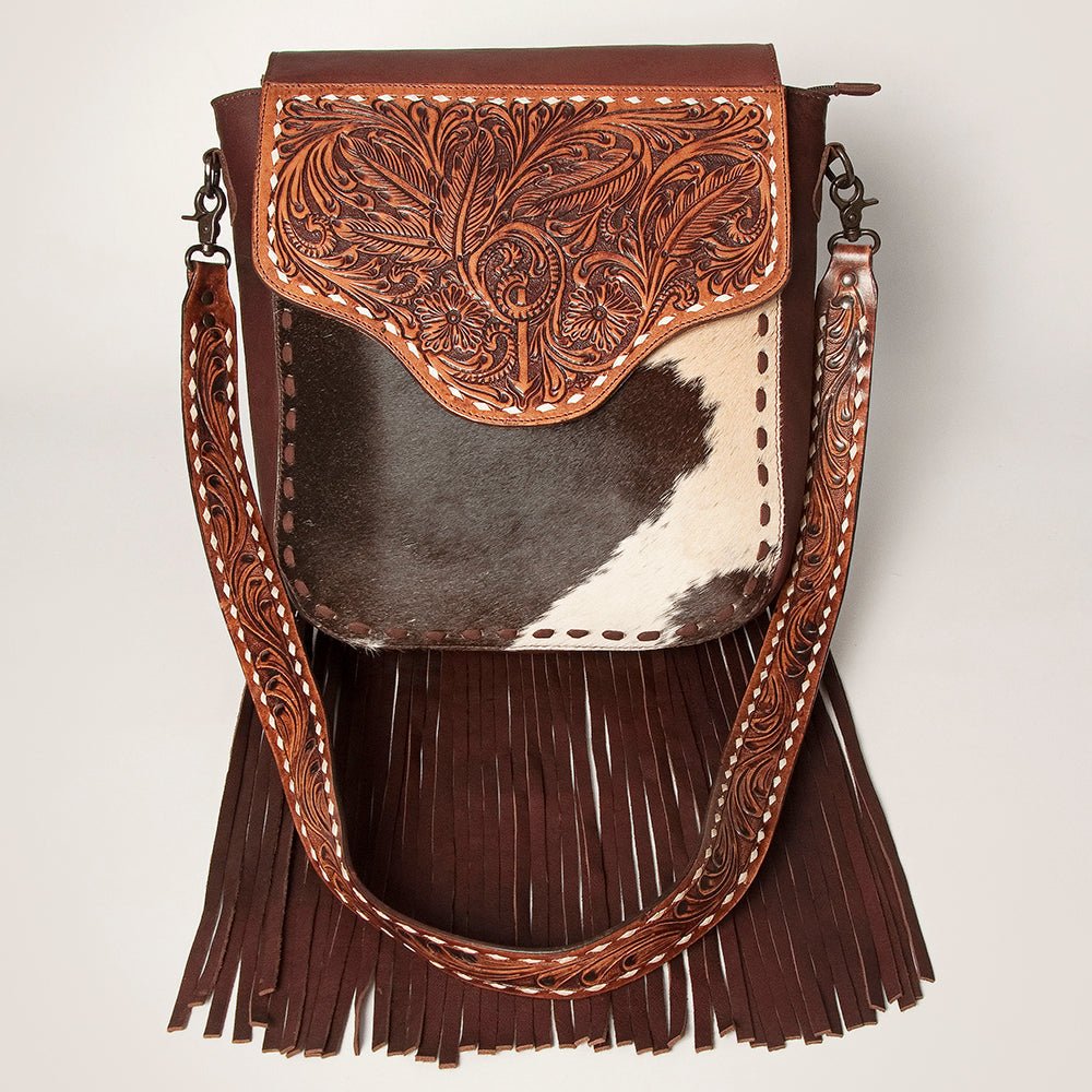 American Darling Crossbody Hand Tooled Hair-On Genuine Leather