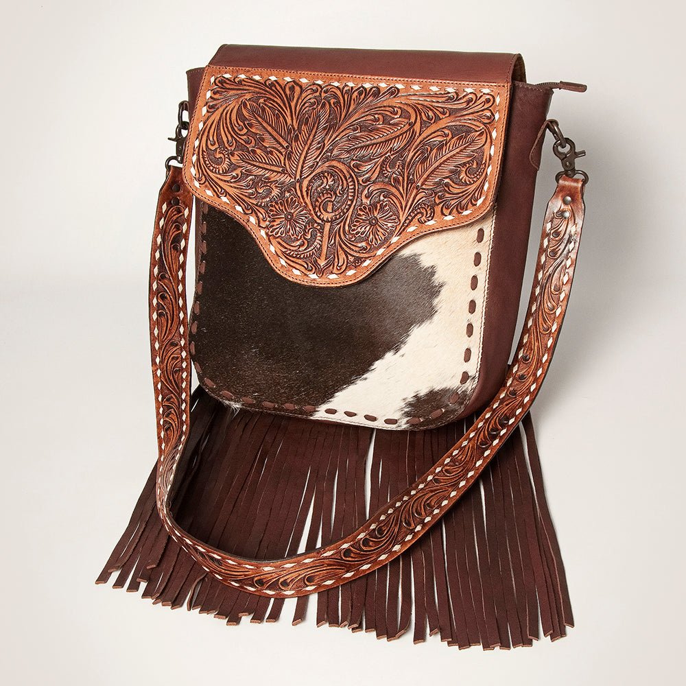 American Darling Crossbody Hand Tooled Hair-On Genuine Leather