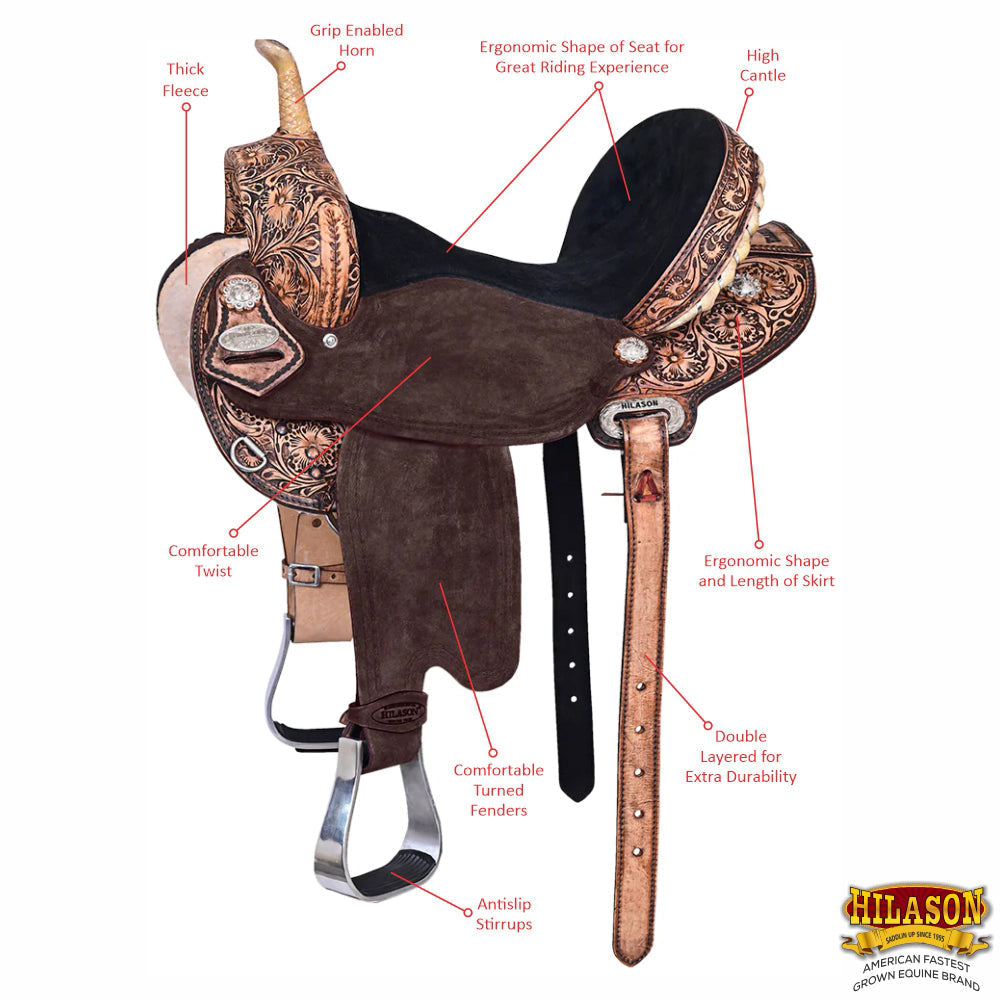 Hilason Western Horse Treeless Trail Barrel American Leather Saddle Tack
