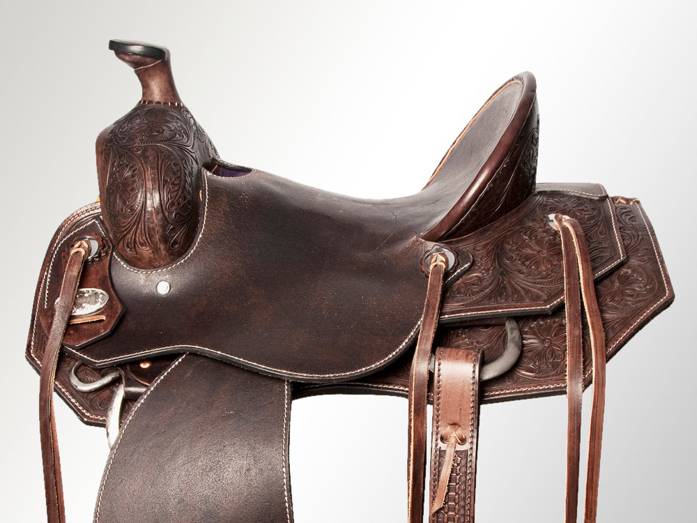 15 In HILASON Western Horse Saddle Leather Ranch Roping Cowboy | Treeless for Horses Skirting