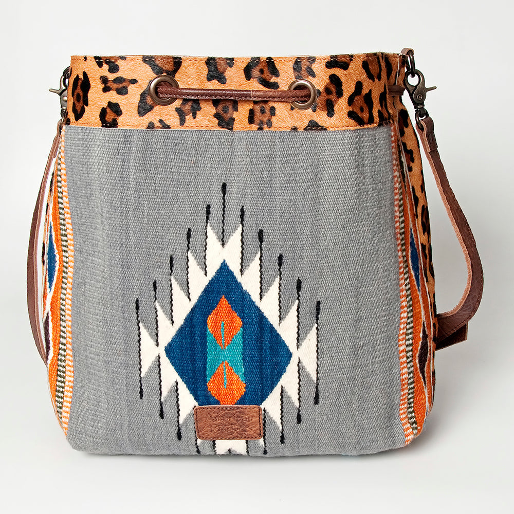 American Darling Bucket Bag Hand Woven Saddle Blanket Hair-On Cowhide Genuine Leather Western Purse with YKK Zipper
