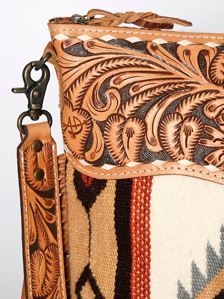 American Darling Signature Crossbody Hand Tooled Saddle Blanket Genuine Leather