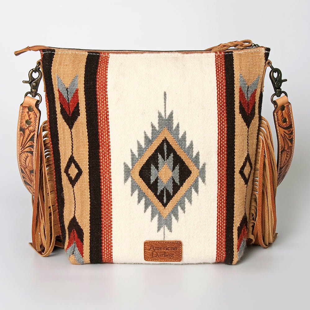 American Darling Signature Crossbody Hand Tooled Saddle Blanket Genuine Leather