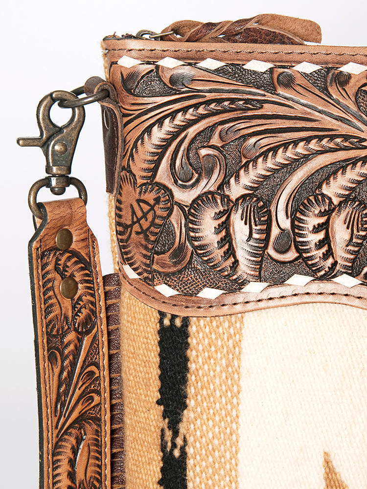 American Darling Signature Crossbody Hand Tooled Saddle Blanket Genuine Leather