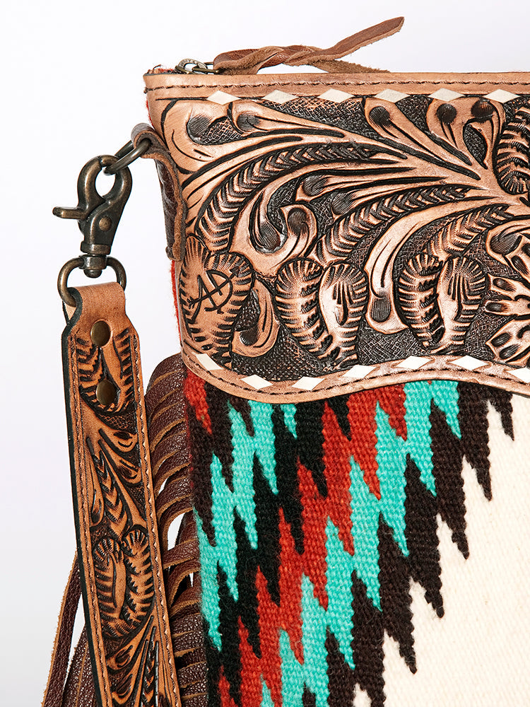 American Darling Signature Crossbody Hand Tooled Saddle Blanket Genuine Leather