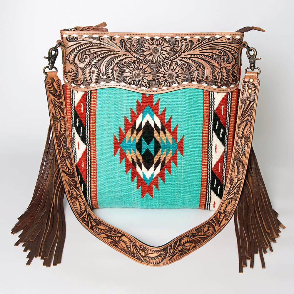 American Darling Signature Crossbody Hand Tooled Saddle Blanket Genuine Leather