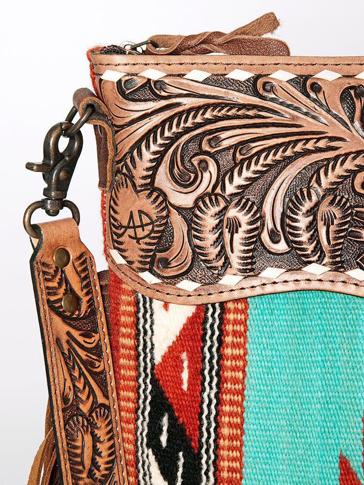 American Darling Signature Crossbody Hand Tooled Saddle Blanket Genuine Leather