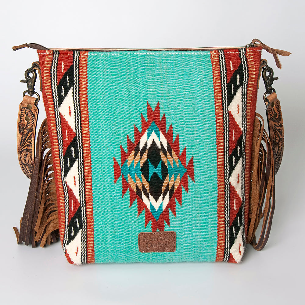 American Darling Signature Crossbody Hand Tooled Saddle Blanket Genuine Leather