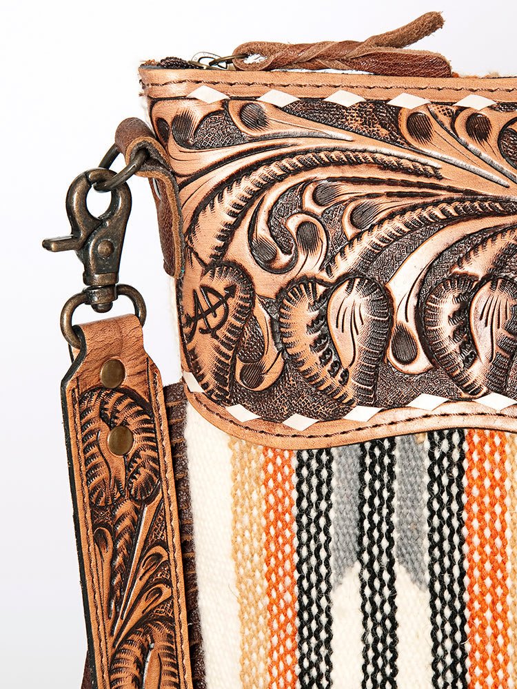 American Darling Signature Crossbody Hand Tooled Saddle Blanket Genuine Leather