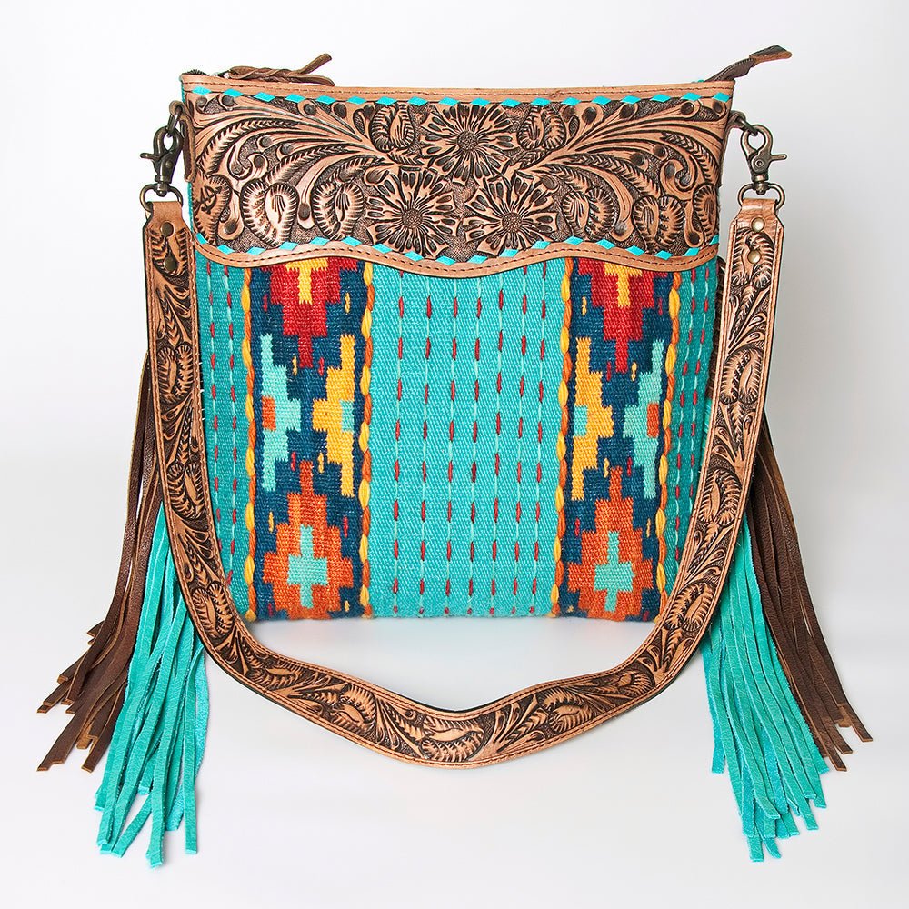 American Darling Signature Crossbody Hand Tooled Saddle Blanket Genuine Leather