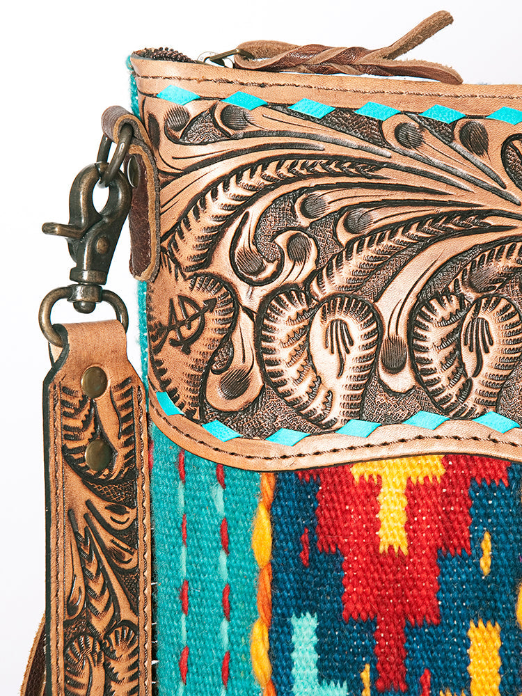 American Darling Signature Crossbody Hand Tooled Saddle Blanket Genuine Leather
